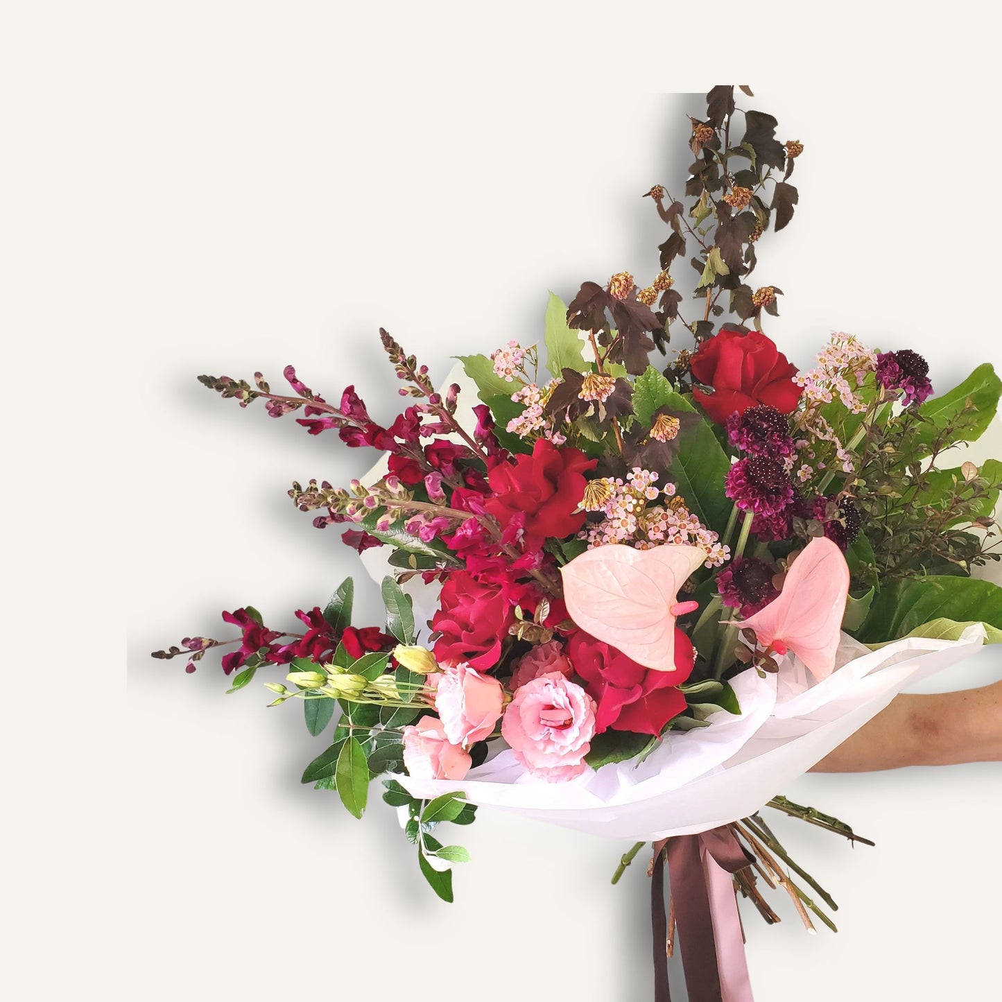 BLOOMHAUS MELBOURNE Fresh Flowers >Bouquet Ruby Magic - pink and red roses, anthurium & seasonal flowers
