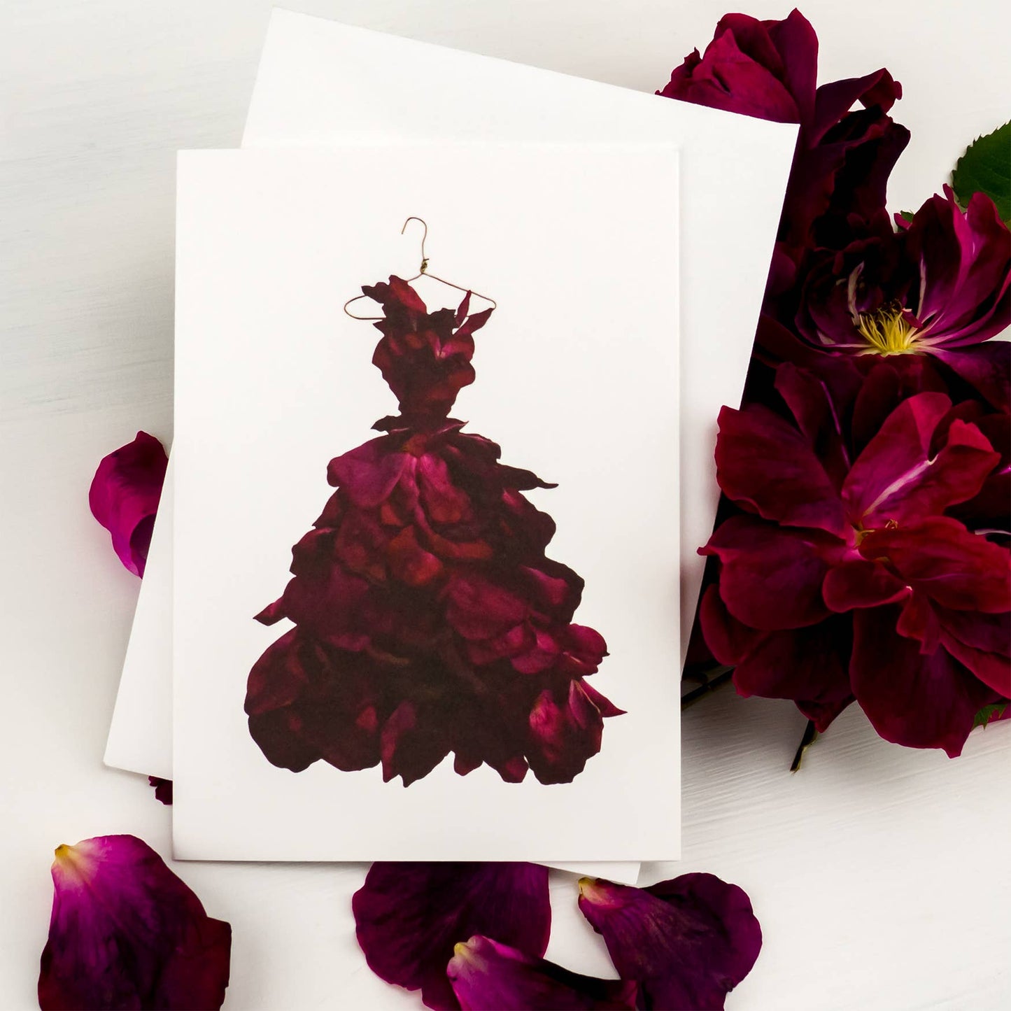 Red Wine Rose Gown – Floral Greeting Card