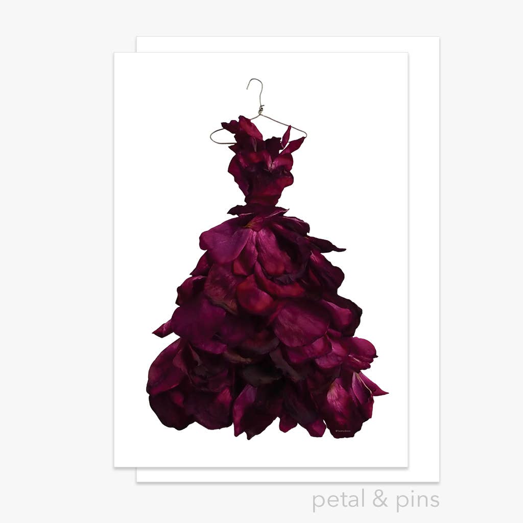 Red Wine Rose Gown – Floral Greeting Card