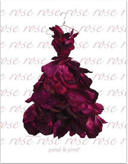 BLOOMHAUS MELBOURNE teatowel Red Wine Rose gown Petal and Pins | Premium Linen Australian Made Tea towels and Matching Greeting Cards