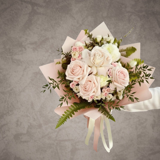 Soft blush rose bouquet from Bloomhaus Melbourne featuring reflexed roses, perfect for gifting or decorative floral arrangements.