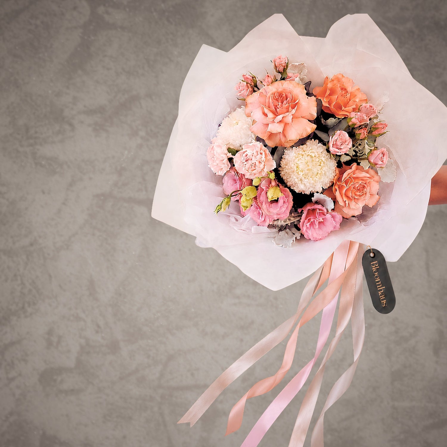 Pastel reflexed roses, disbuds, and seasonal flowers in the Blushing Blooms bouquet by BLOOMHAUS MELBOURNE.