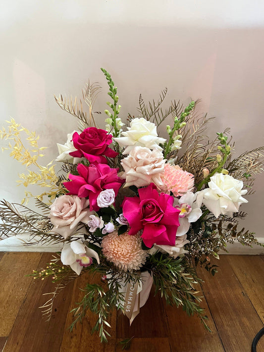 BLOOMHAUS MELBOURNE Flower arrangement Copy of Graceful  - White Roses, Disbuds, Seasonal Blooms Arrangement