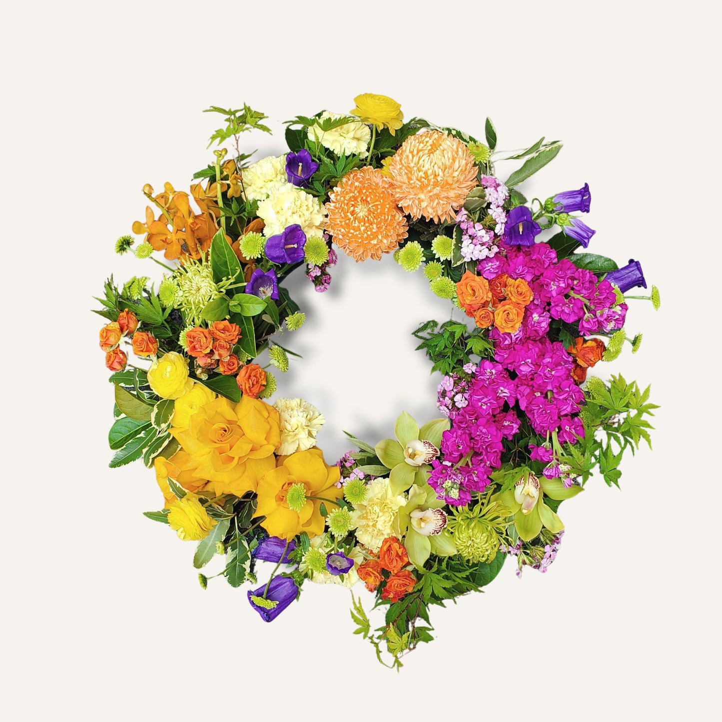 BLOOMHAUS MELBOURNE Flowers > funeral wreath Rainbow Bridge- Colourful Funeral Wreath – Pastel & Mixed Bright Blooms