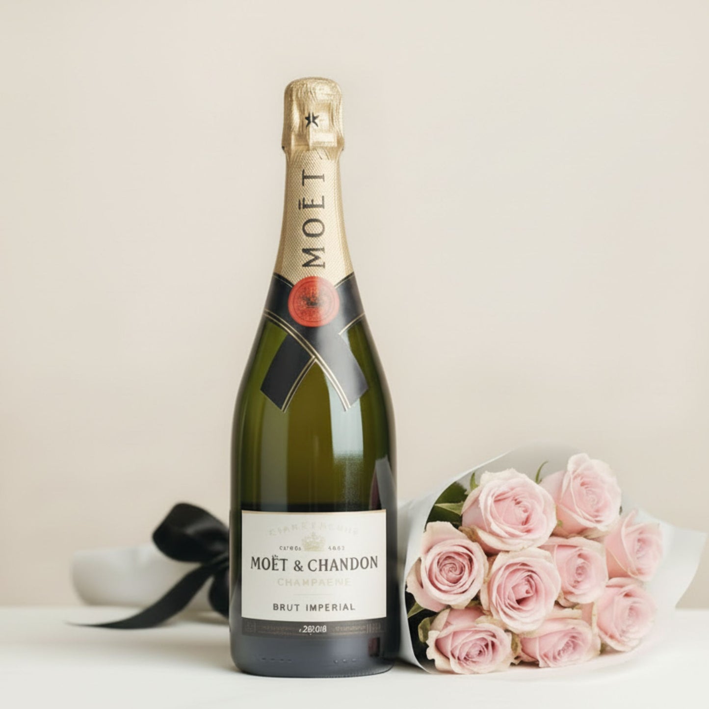 Bouquet of classic roses with a champagne glass, BLOOMHAUS MELBOURNE flowers, romantic floral arrangement for special occasions