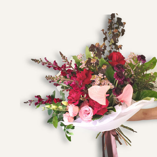 BLOOMHAUS MELBOURNE Fresh Flowers >Bouquet Ruby Magic - pink and red roses, anthurium & seasonal flowers