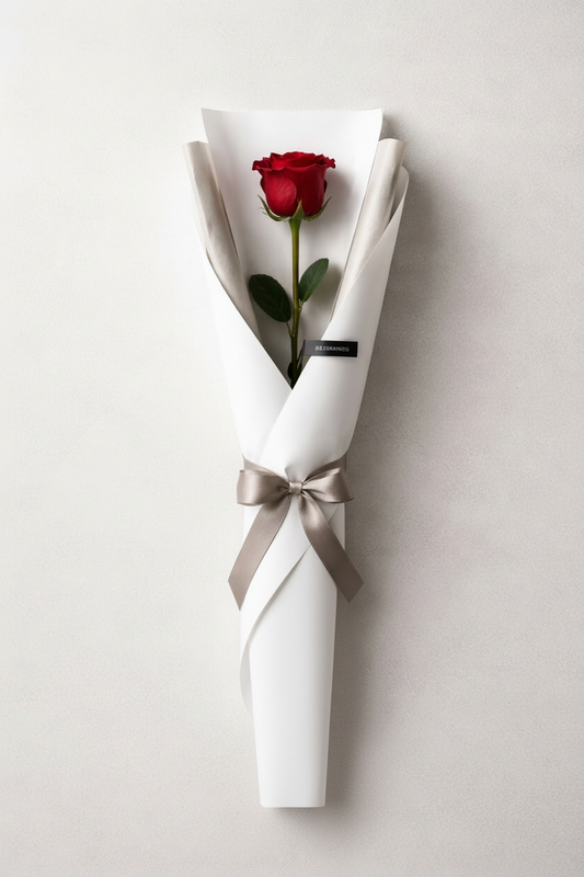 Single long stem rose from BLOOMHAUS MELBOURNE, romantic flower with lush petals, ideal for Valentine’s Day or special occasions.