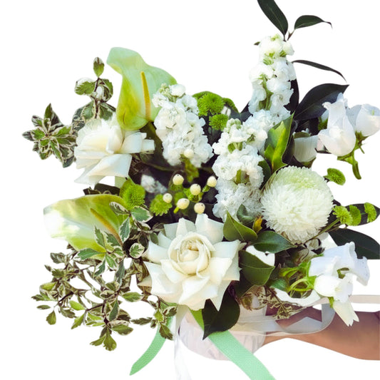 Inner Peace – Sympathy Flowers Melbourne | White Roses & Disbuds | Bloomhaus Melbourne