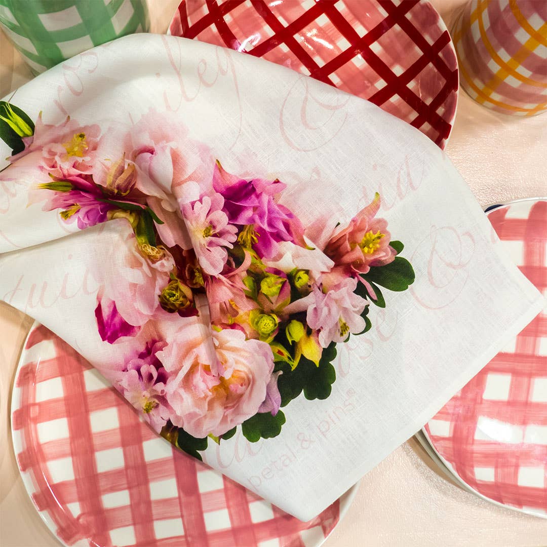 petal & pins teatowel Linen Tea Towel - Aquilegia & Rose Dress - Floral Design