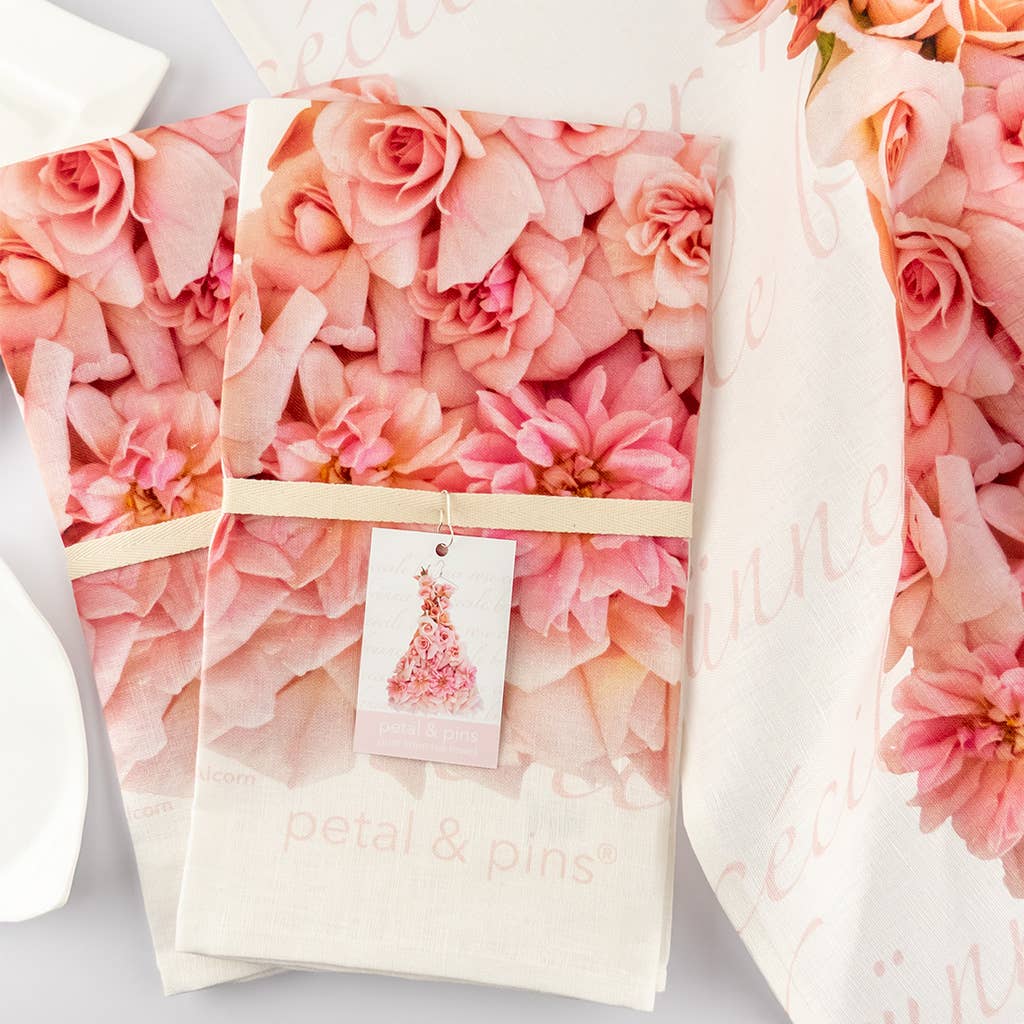 petal & pins teatowel Linen Tea Towel - Cécile Brünner Rose Dress - Floral Design