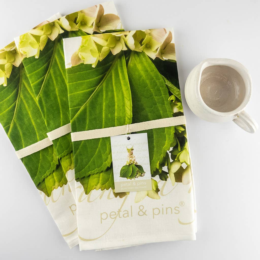 petal & pins teatowel Linen Tea Towel - Cream Hydrangea Gown - Floral Design
