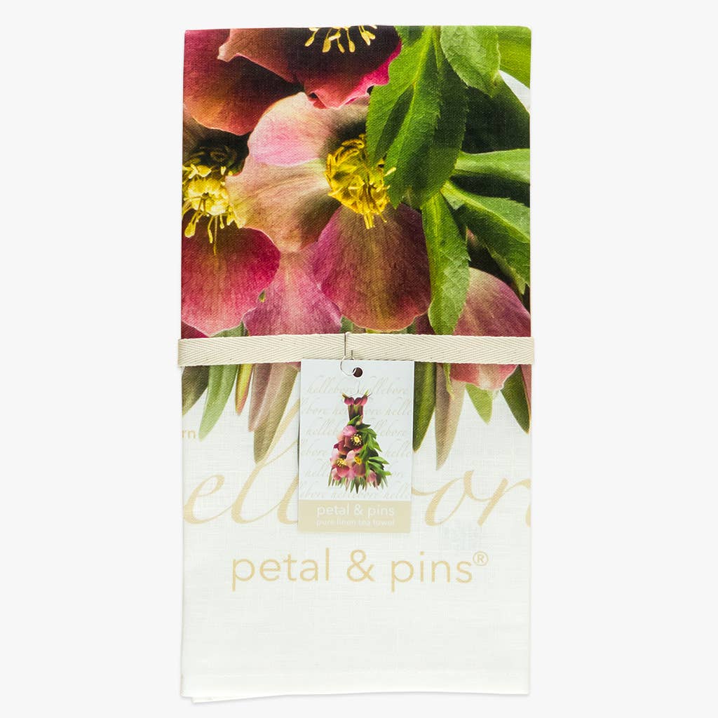 petal & pins teatowel Linen Tea Towel - Crimson Hellebore Dress - Floral Design