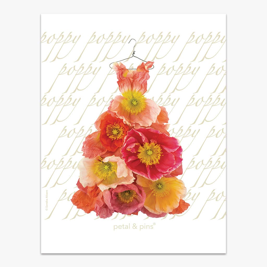 petal & pins teatowel Linen Tea Towel - Poppy Dress - Floral Design