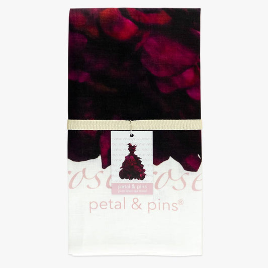 petal & pins teatowel Linen Tea Towel - Red Wine Rose Gown - Floral Design
