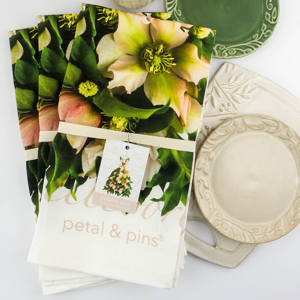 petal & pins teatowel Linen Tea Towel - Romance Dress - Floral Design