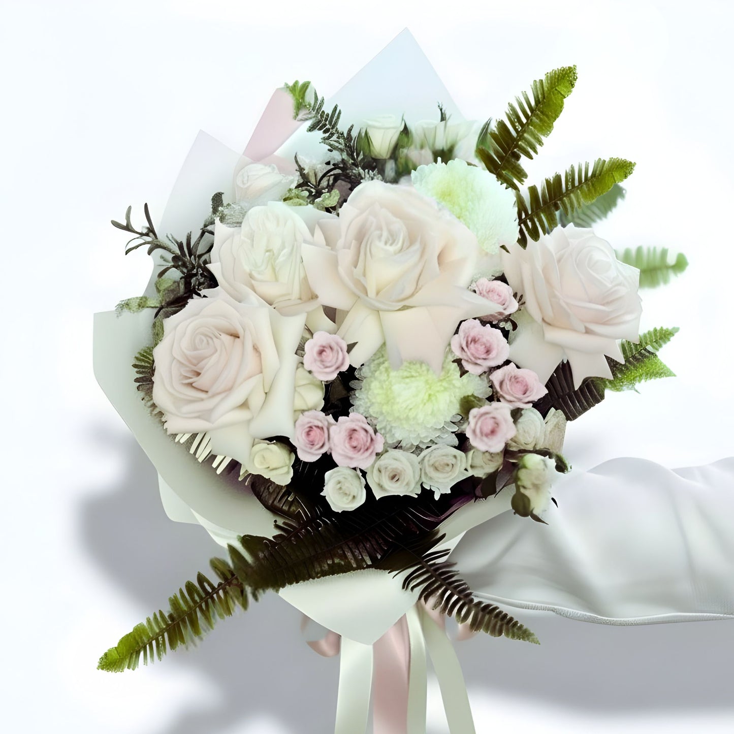 Sugar Bouquet | Pink & White Roses & Seasonal Blooms