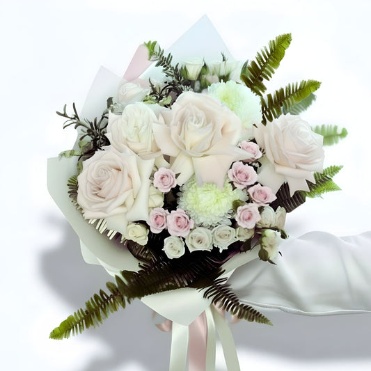 Sugar Bouquet | Pink & White Roses & Seasonal Blooms