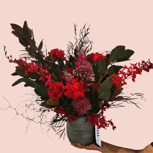 BLOOMHAUS MELBOURNE Flower arrangement Cherry Bomb - A Mix of Seasonal Dark Moody Blooms & Reflexed Red Roses