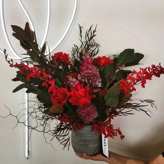 BLOOMHAUS MELBOURNE Flower arrangement Cherry Bomb - A Mix of Seasonal Dark Moody Blooms & Reflexed Red Roses