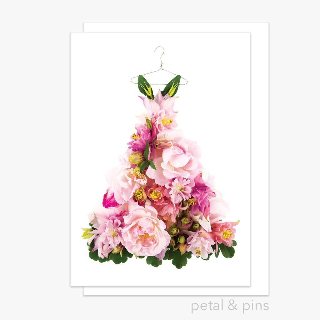 petal & pins greeting cards Aquilegia & Rose Dress – Floral Greeting Card