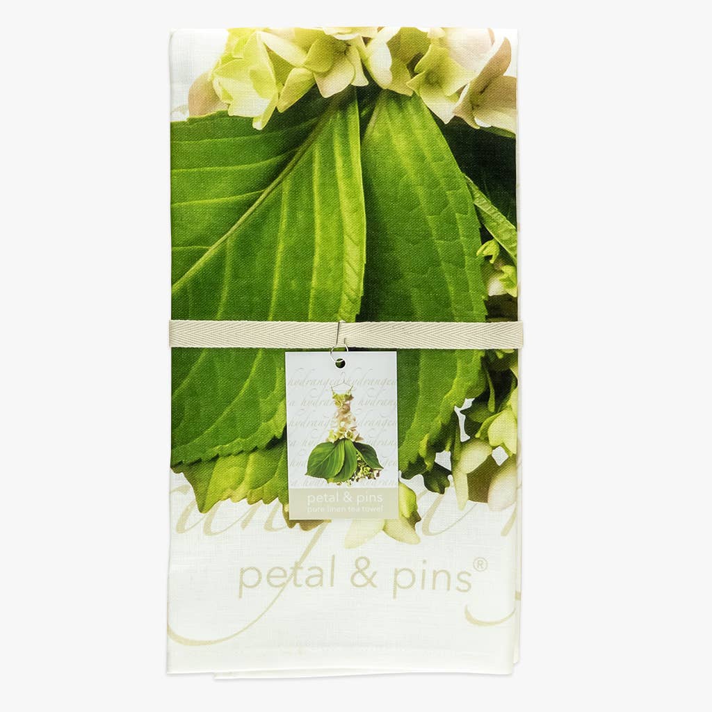 petal & pins teatowel Linen Tea Towel - Cream Hydrangea Gown - Floral Design