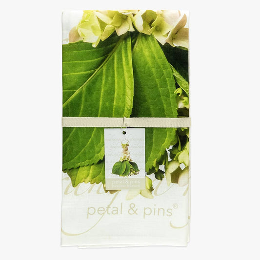 petal & pins teatowel Linen Tea Towel - Cream Hydrangea Gown - Floral Design