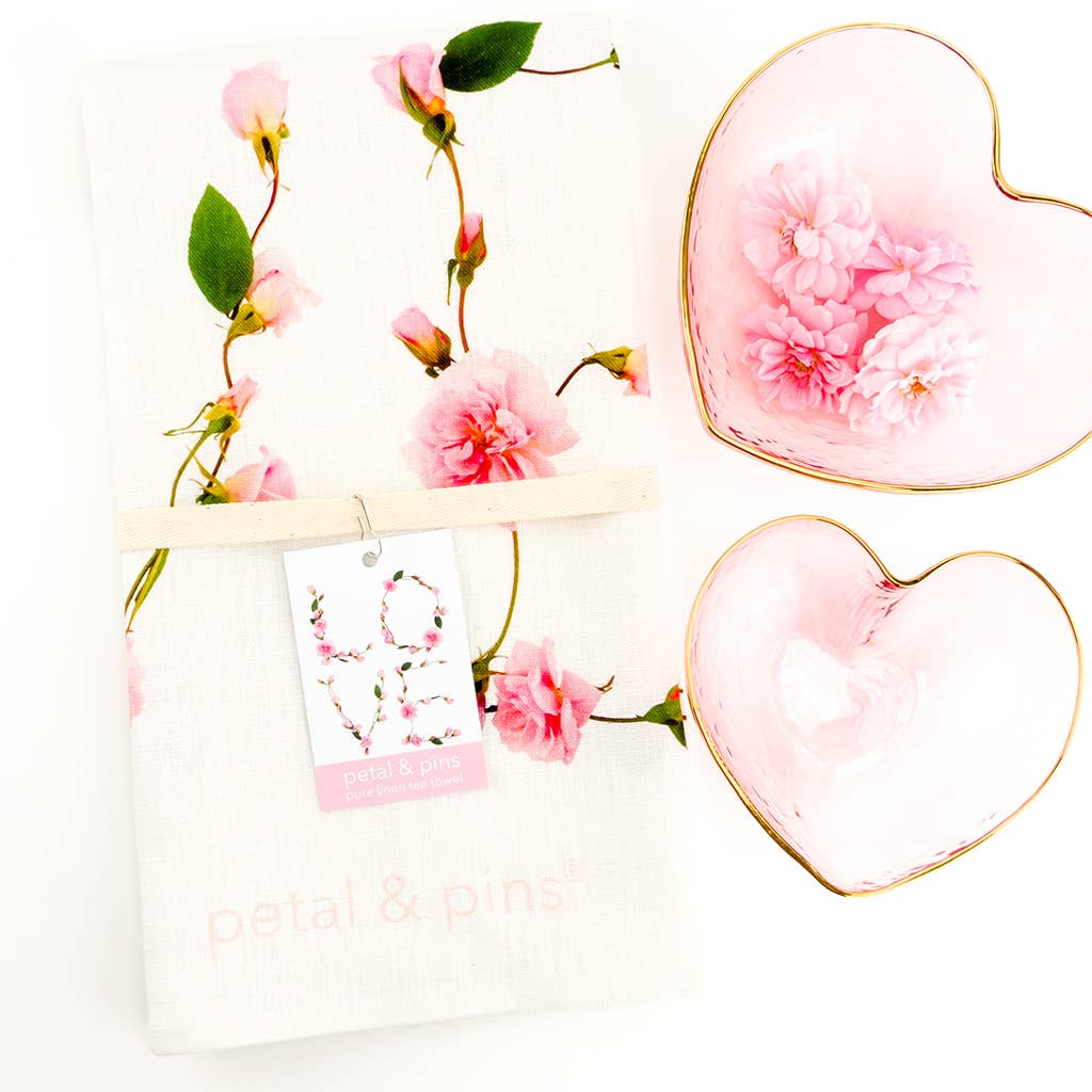 petal & pins teatowel Linen Tea Towel - LOVE - Floral Design