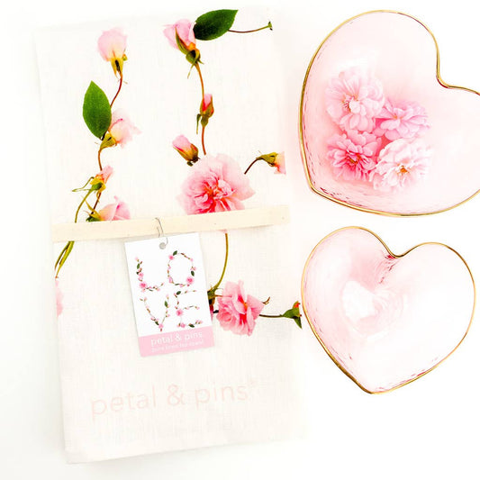 petal & pins teatowel Linen Tea Towel - LOVE - Floral Design