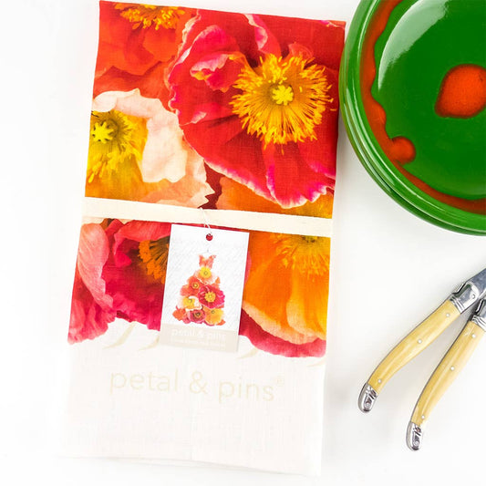 petal & pins teatowel Linen Tea Towel - Poppy Dress - Floral Design